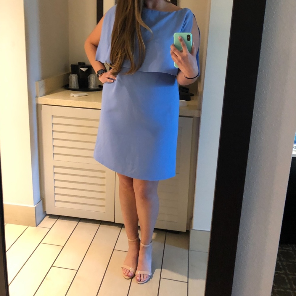 Periwinkle blue mini dress with caped neck